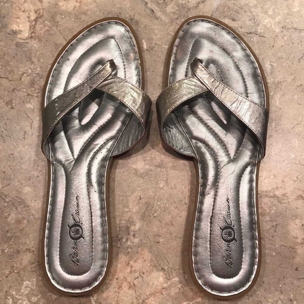 Born Crown silver patent sandals. Size 9.